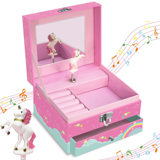 Unicorn Musical Jewellery Box with Drawer & Dancing Unicorn | Kids Jewellery Storage Gift!