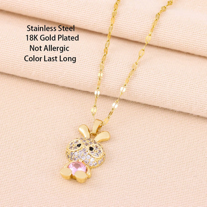 Sparkling 18k Gold Plated CZ Studded Rabbit Pendant Necklace - A Glamorous Delight for Girls, Teens, and Women! - Kids Jewellery Shop