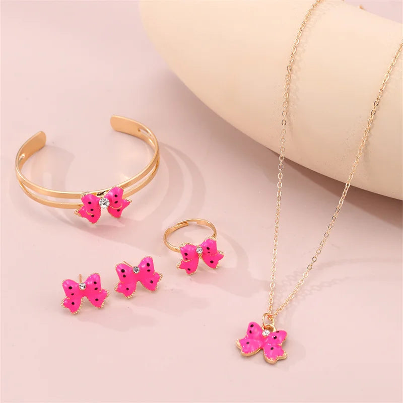 5-Piece Bow Jewellery Set for Girls | Necklace, Bracelet, Ring & Earrings | Cute Minimalist Kids Jewellery Gift!
