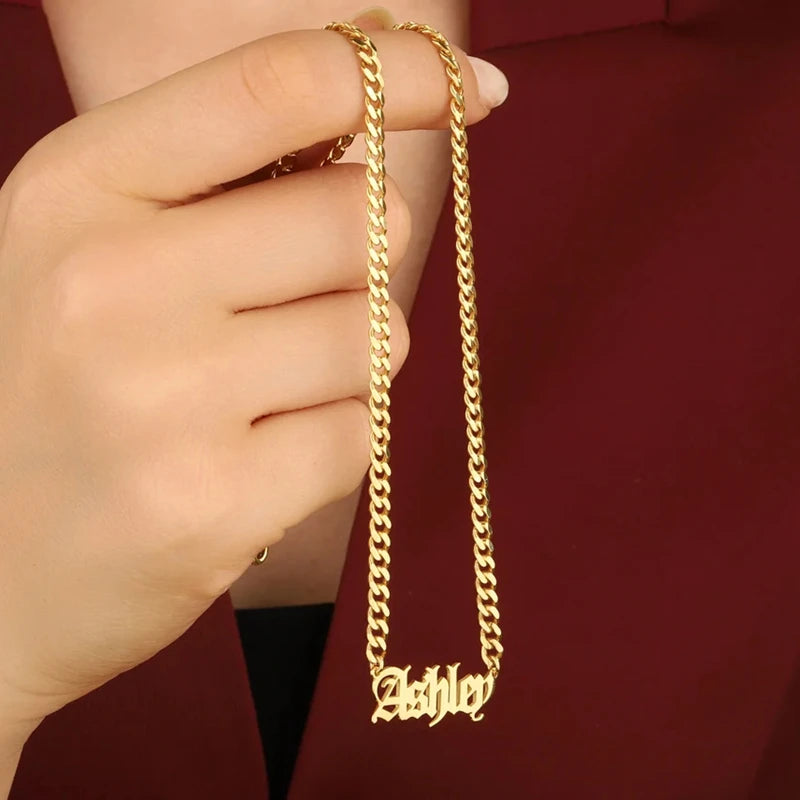 Children's Custom Name Necklace with 4MM Cuban Chain | Personalized Nameplate Pendant for Boys & Girls Birthday Gift.