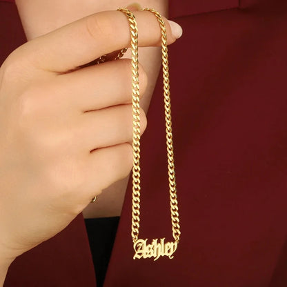 Children's Custom Name Necklace with 4MM Cuban Chain | Personalized Nameplate Pendant for Boys & Girls Birthday Gift.