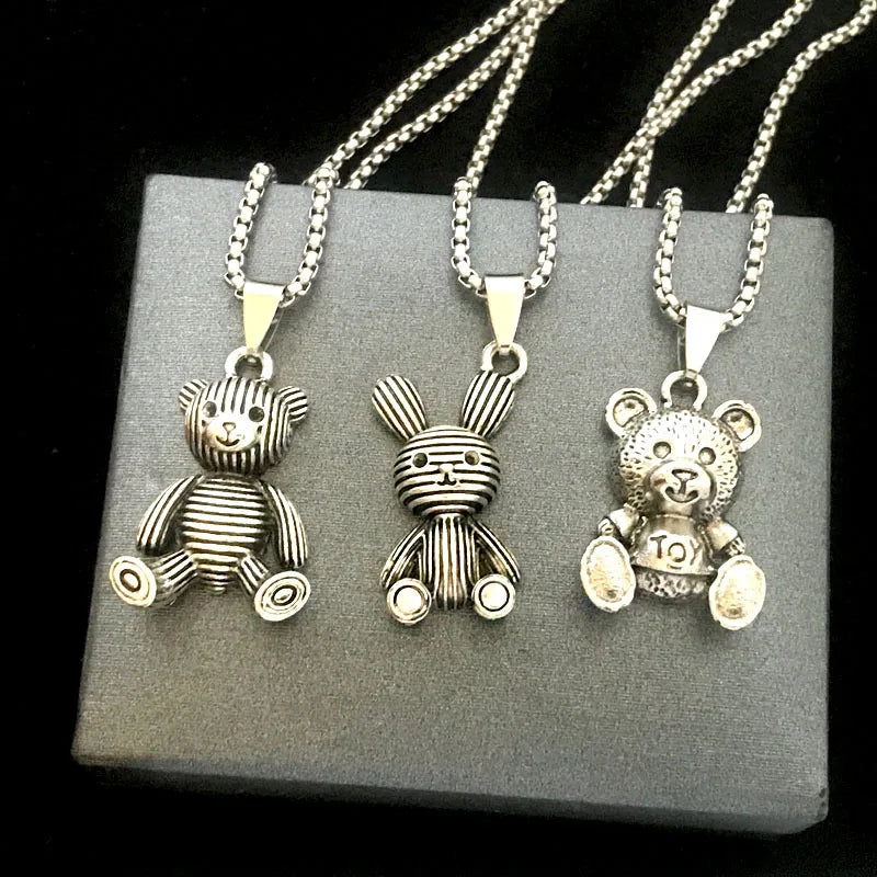 Embrace Playful Style: Cute Rabbit Bear Pendant Necklace! Perfect for Boys and Girls!