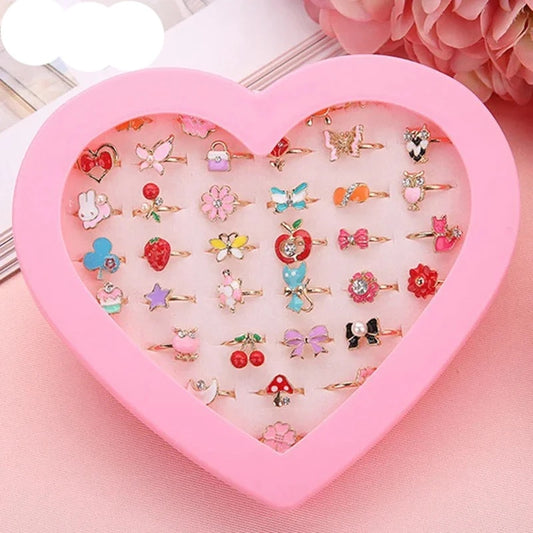 Cute Adornments: 12/36pcs Adjustable Girls' Crystal Rings - Whimsical Fun for the Perfect Birthday Gift! - Kids Jewellery Shop