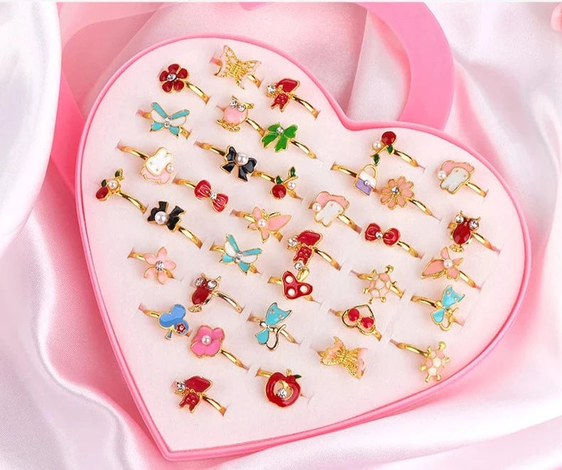 Cute Adornments: 12/36pcs Adjustable Girls' Crystal Rings - Whimsical Fun for the Perfect Birthday Gift! - Kids Jewellery Shop