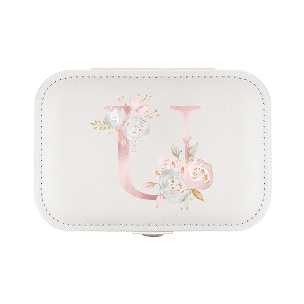 New Pink Letters and Flower Jewellery Box: Elegant Leather Organizer!