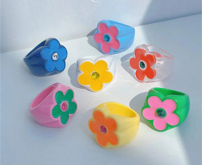 Cool Trendy Acrylic Fashion Rings for Girls – Colourful Vintage & Big Punk Finger Jewellery for Teens, Party Accessories!