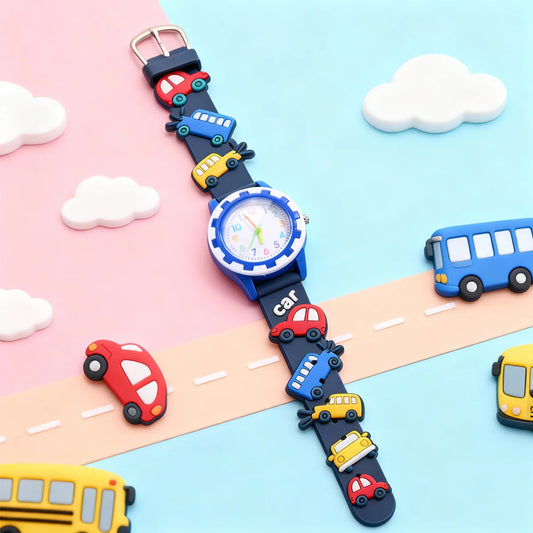 Cute Cartoon Car Quartz Watch for Boys | Silicone Strap Analogue Kids Watch Christmas Gift!