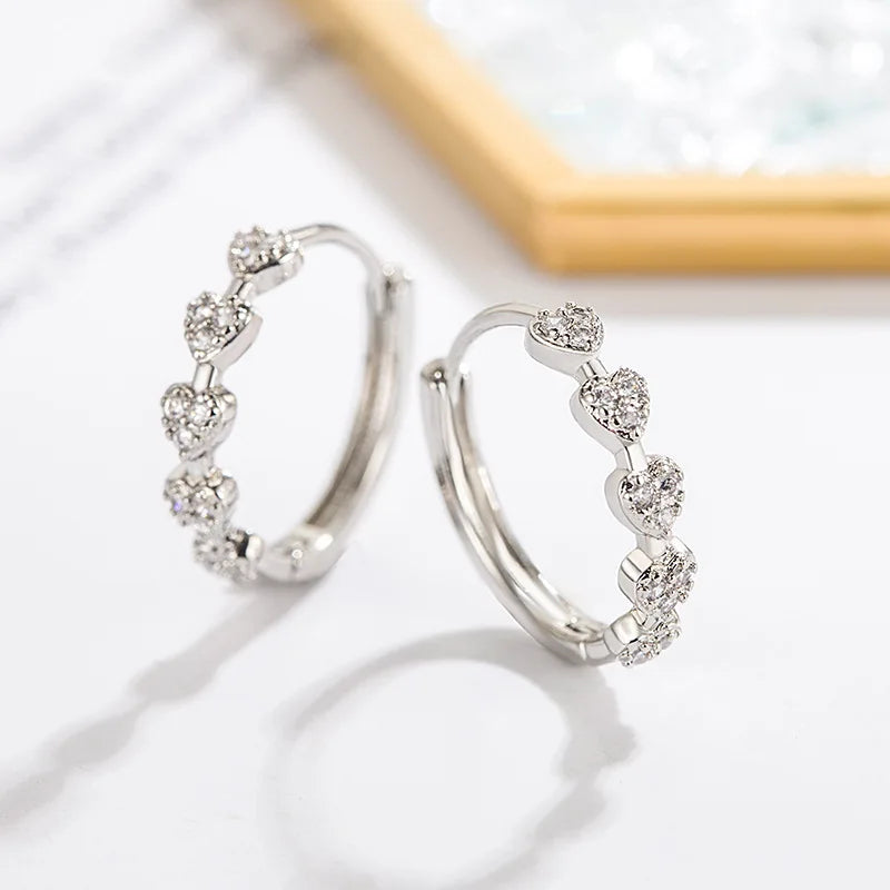 Heartfelt Sparkle: Cute Heart and Sparkling Zirconia Silver Hoop Earrings - Radiant Accessories for Girls, Teens, and Women!