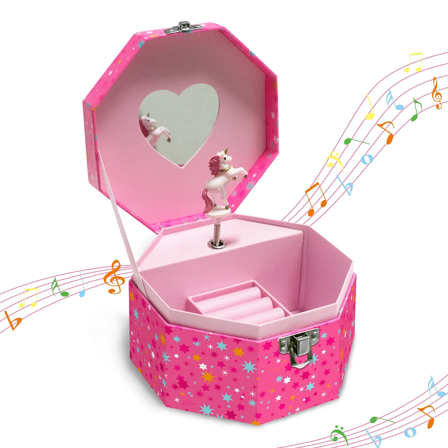 Girl’s Musical Jewellery Box – Octagonal & Elliptical Hand-Cranked Music Box with Mirror | Rings, Necklaces, Earrings Storage Organizer!