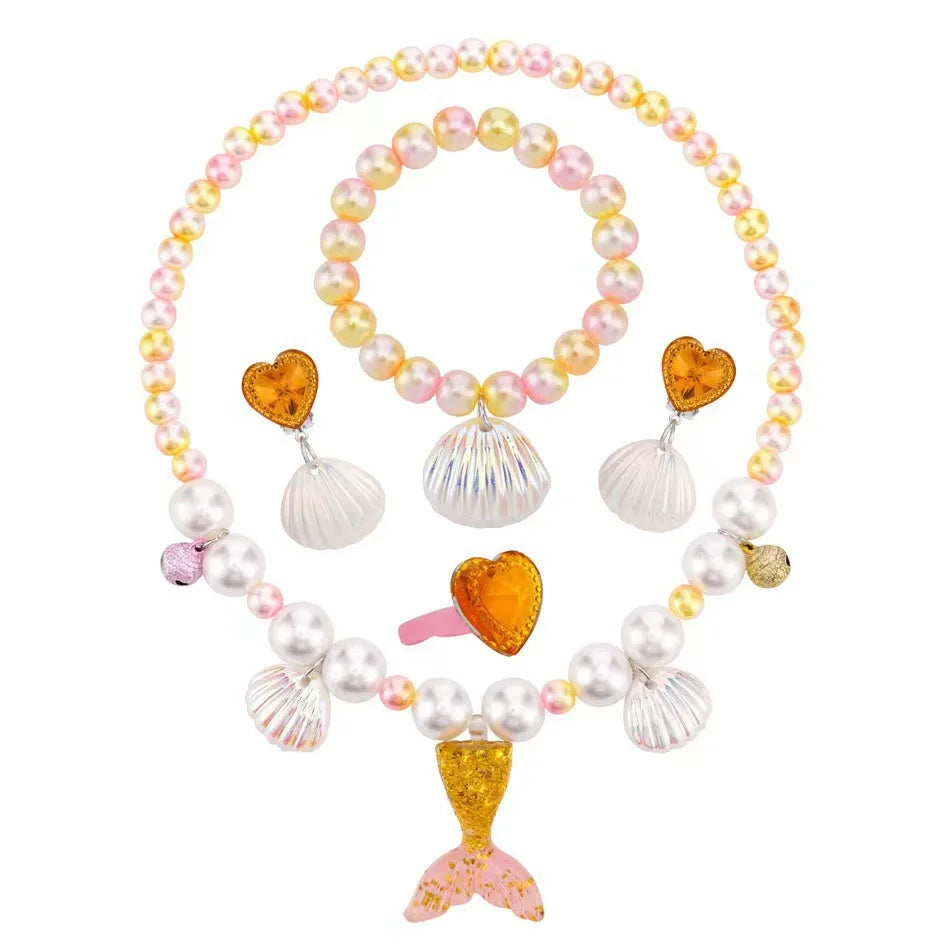 Mermaid Jewellery Set for Girls – Sparkling Fish Tail Shell Necklace, Bracelet, Earrings & Ring | Princess Birthday Gift!