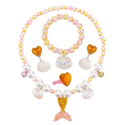 Mermaid Jewellery Set for Girls – Sparkling Fish Tail Shell Necklace, Bracelet, Earrings & Ring | Princess Birthday Gift!