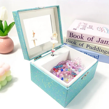 Swan Lake Ballerina Music Jewelry Storage Box – Hand-Cranked Glitter Paper with Mirror & Velvet Lining | Spinning Dancer Gift for Girls!