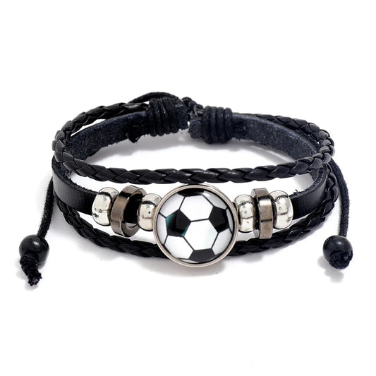 Adjustable Leather Football Bracelet – Punk Fashion Wristband Wrap for Boys | Teen Boys Gift & Sporty Accessory!
