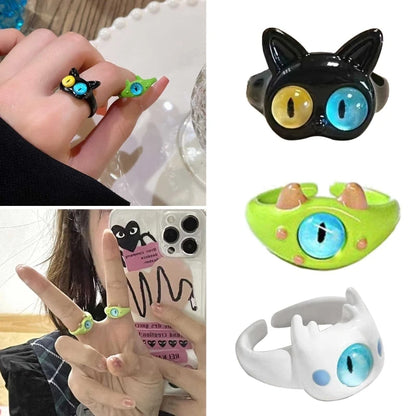Children’s Lightweight Open Resin Animal Finger Rings – Handmade Cute Cat Ring for Girls, Teens & Women!