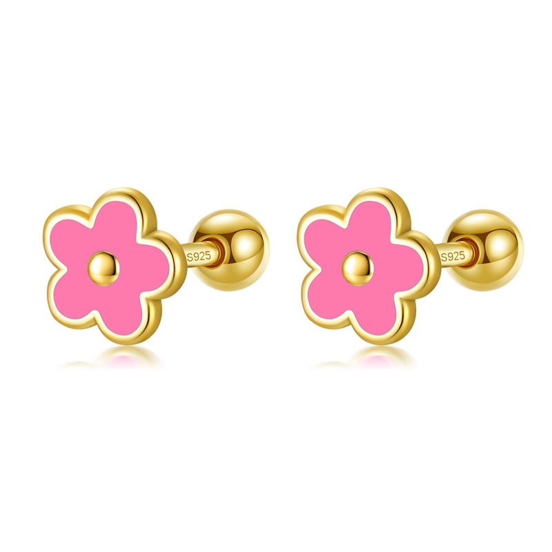 Eternal Bloom: Real 925 Sterling Silver Glaze Flower Screw Back Stud Earrings - Exquisite Jewelry Gift for Girls, Teens, and Women!