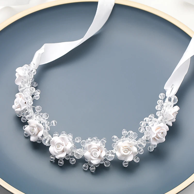 Radiant Blossoms: Handmade Floral Crystal Tiara Headbands for Unforgettable Moments!