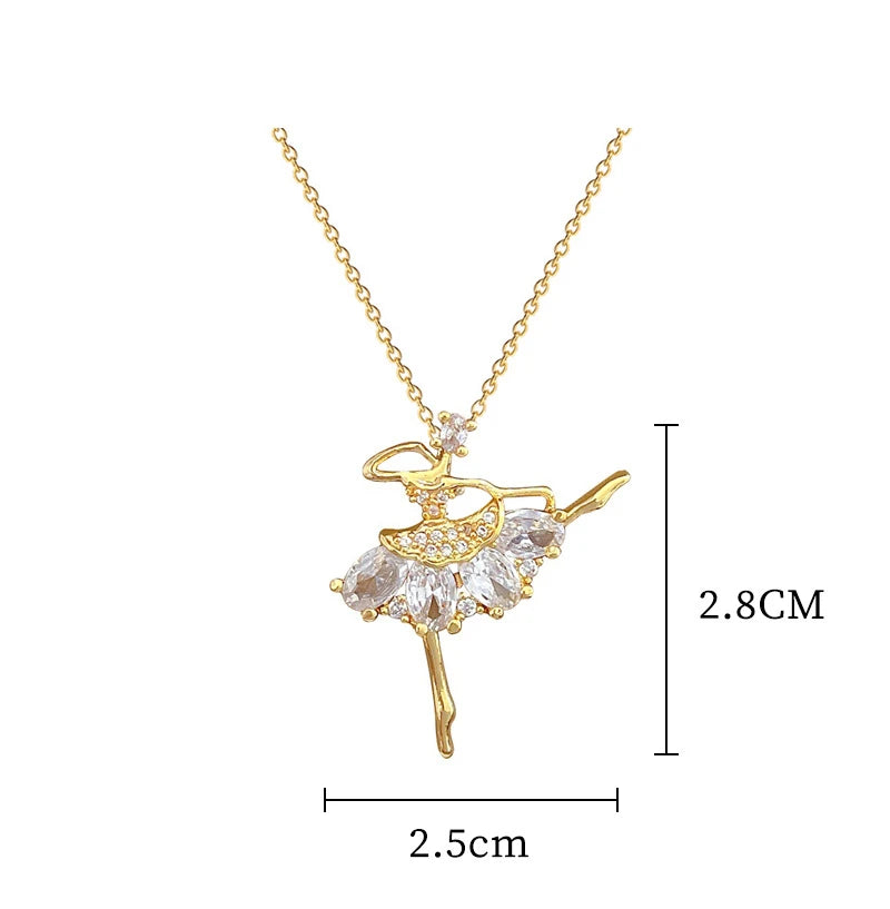 🩰 Fashionable Clear Zircon Ballet Dancer Pendant Necklace. Elegant Ballerina Jewellery | Sparkling CZ Pendant | Perfect Gift for Girls & Teens!