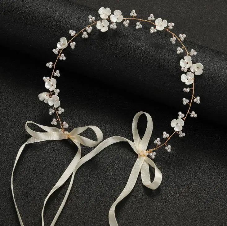 Girls Crystal Baptism Headband – Pearl Beaded Flower Confirmation Hair Band, Elegant Flower Girl Headpiece & Special Occasion Hair Jewellery