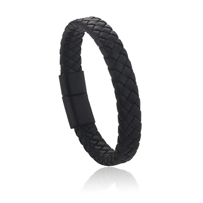 Boys Braided Black Leather Bracelet – Stylish Magnetic Metal Clasp Wristband | Cool Fashion Jewellery for Kids & Teens!