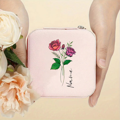 Personalised Birth Flower Jewellery Box with Name | Travel Jewellery Organiser | Birthday Gift for Girls & Women!