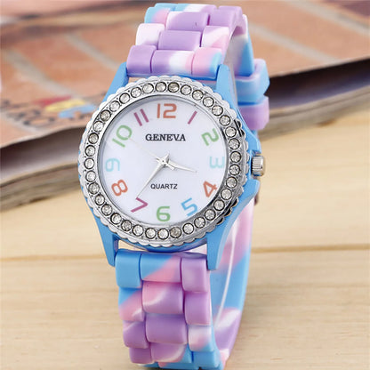 Girls’ Camouflage Bling Quartz Watch| Cool Casual Silicone Wristwatch for Teens & Kids