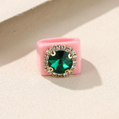 Trendy Big Rhinestone Acrylic Rings for Girls – Handmade Geometric Square Punk Finger Rings | Party Jewellery for Teens & Women!