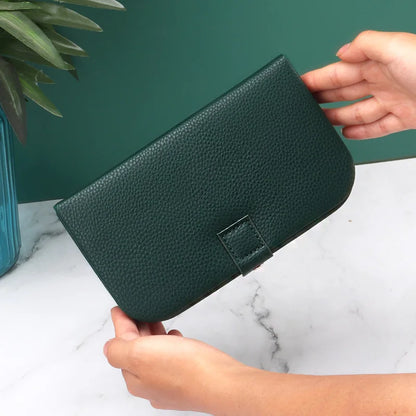Travel in Style: Portable Button Leather Jewelry Storage Box!
