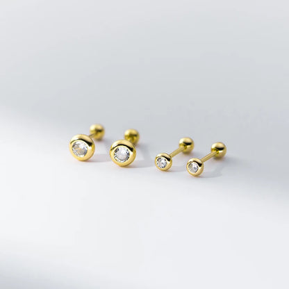 925 Sterling Silver Minimalist Round Zircon Screw-Back Bead Earrings – Elegant Studs for Girls & Women | Versatile Jewellery Gift