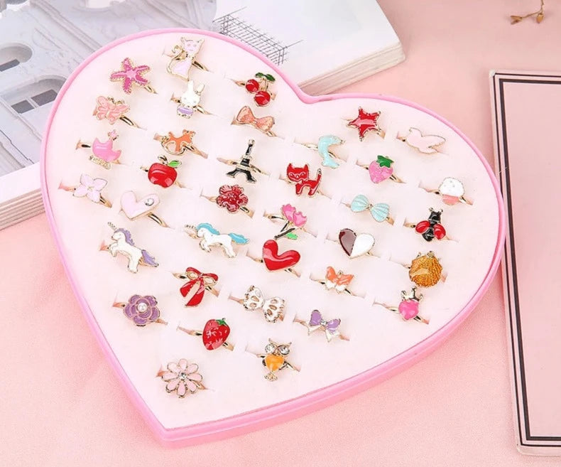 Cute Adornments: 12/36pcs Adjustable Girls' Crystal Rings - Whimsical Fun for the Perfect Birthday Gift! - Kids Jewellery Shop