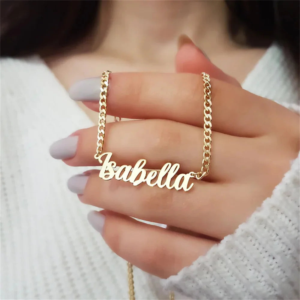 Personalised Gold Plated Name Necklace | Stainless Steel 5mm Cuban Chain Pendant | Birthday & Special Occasion Gift!