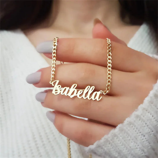 Personalised Gold Plated Name Necklace | Stainless Steel 5mm Cuban Chain Pendant | Birthday & Special Occasion Gift!