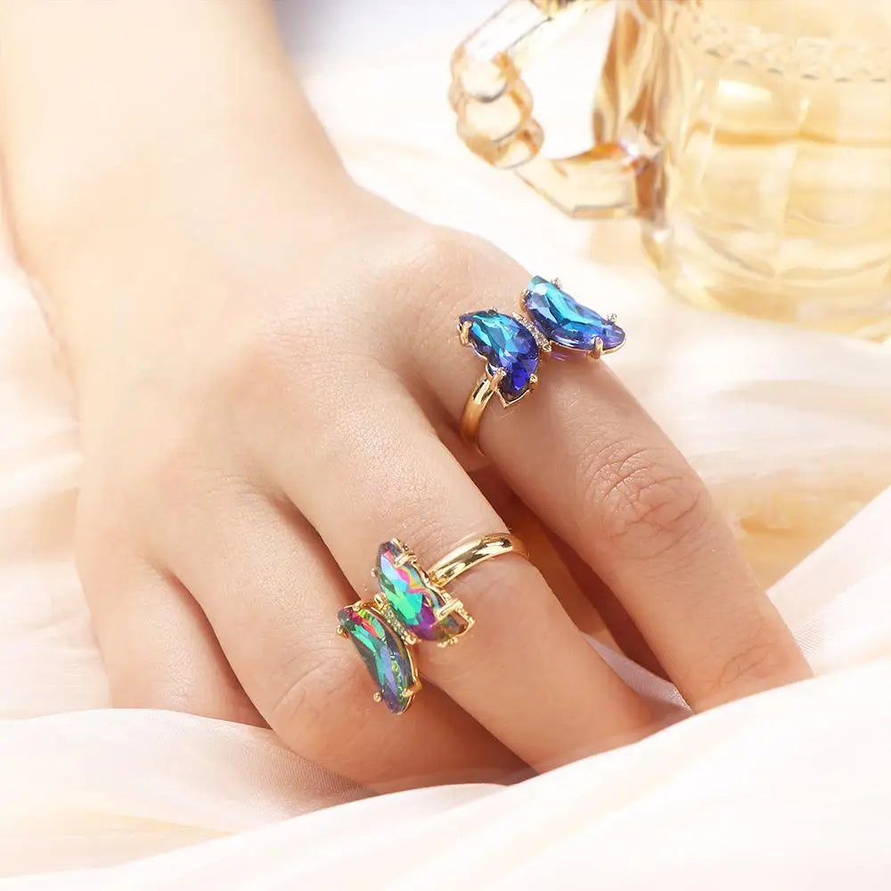 Crystal Butterfly Open Ring for Girls – Adjustable Fashion Finger Ring, Cute Sparkling Jewellery Accessory!