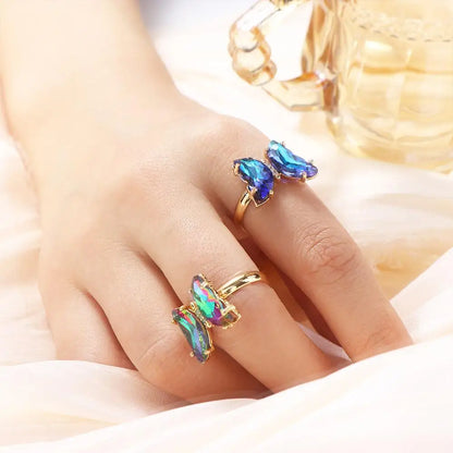 Crystal Butterfly Open Ring for Girls – Adjustable Fashion Finger Ring, Cute Sparkling Jewellery Accessory!