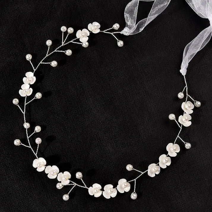 Girls Crystal Baptism Headband – Pearl Beaded Flower Confirmation Hair Band, Elegant Flower Girl Headpiece & Special Occasion Hair Jewellery