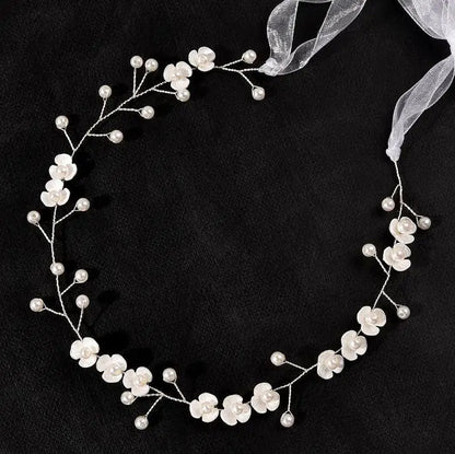 Girls Crystal Baptism Headband – Pearl Beaded Flower Confirmation Hair Band, Elegant Flower Girl Headpiece & Special Occasion Hair Jewellery