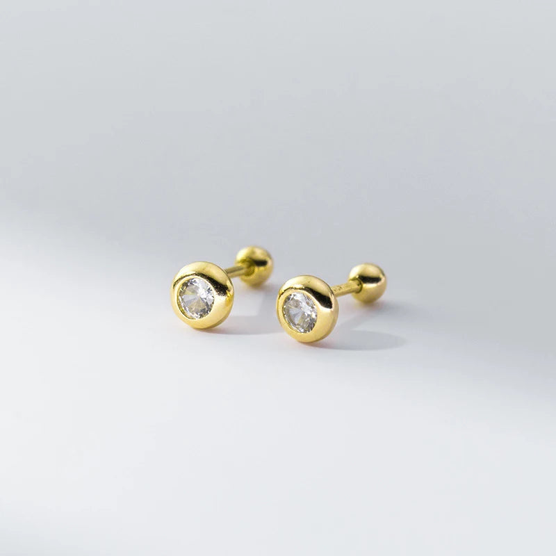 925 Sterling Silver Minimalist Round Zircon Screw-Back Bead Earrings – Elegant Studs for Girls & Women | Versatile Jewellery Gift