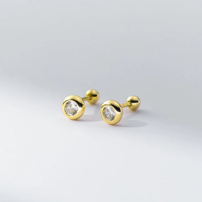 925 Sterling Silver Minimalist Round Zircon Screw-Back Bead Earrings – Elegant Studs for Girls & Women | Versatile Jewellery Gift