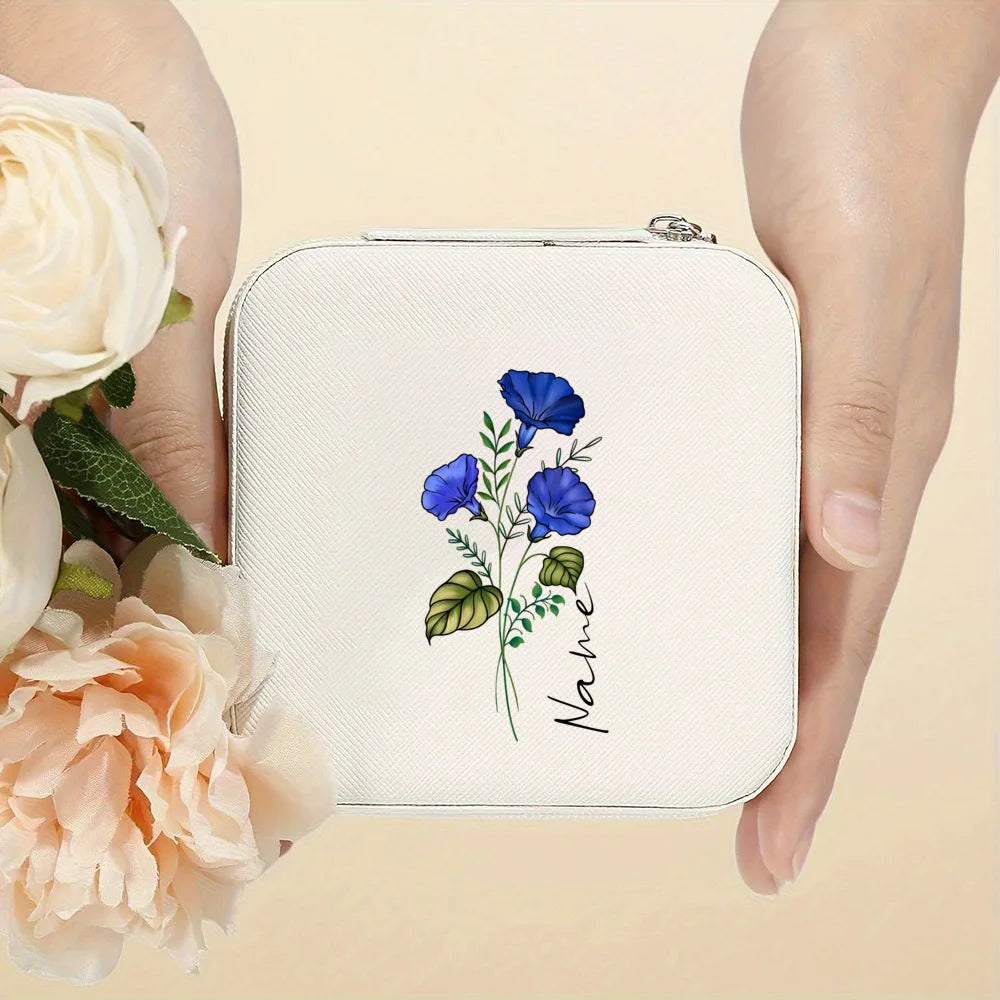 Personalised Birth Flower Jewellery Box with Name | Travel Jewellery Organiser | Birthday Gift for Girls & Women!