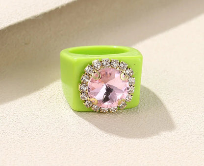 Trendy Big Rhinestone Acrylic Rings for Girls – Handmade Geometric Square Punk Finger Rings | Party Jewellery for Teens & Women!