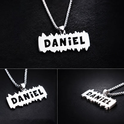 Personalised Stainless Steel Nameplate Necklace | Hip-Hop Jewellery for Boys | Birthday Gift!