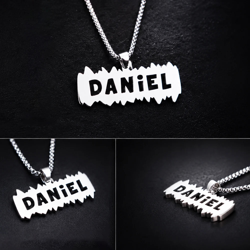 Personalised Stainless Steel Nameplate Necklace | Hip-Hop Jewellery for Boys | Birthday Gift!