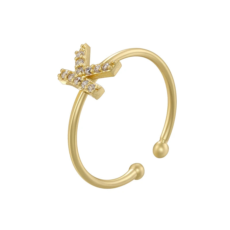 A-Z Initial Letter Zircon Ring for Boys & Girls | Adjustable Gold Alphabet Ring | Unisex Kids & Teen Jewellery Gift!