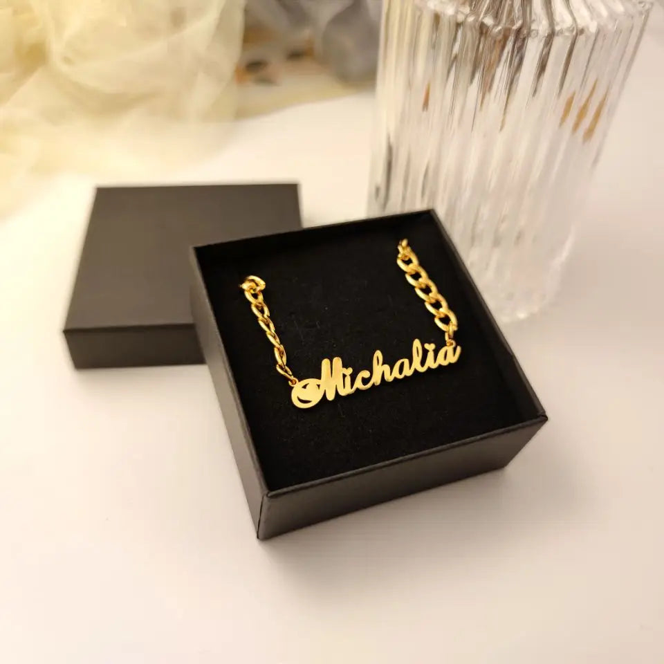 Personalised Gold Plated Name Necklace | Stainless Steel 5mm Cuban Chain Pendant | Birthday & Special Occasion Gift!
