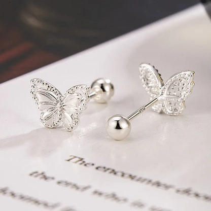 Real 925 Sterling Silver Butterfly Earrings 🦋 | Crystal Screw Studs – Elegant Gift for Girls & Women.