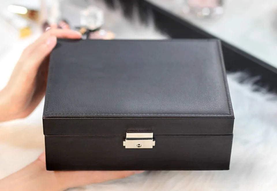 Unlock Your Style: New Double Layer Leather Jewelry Storage Box!