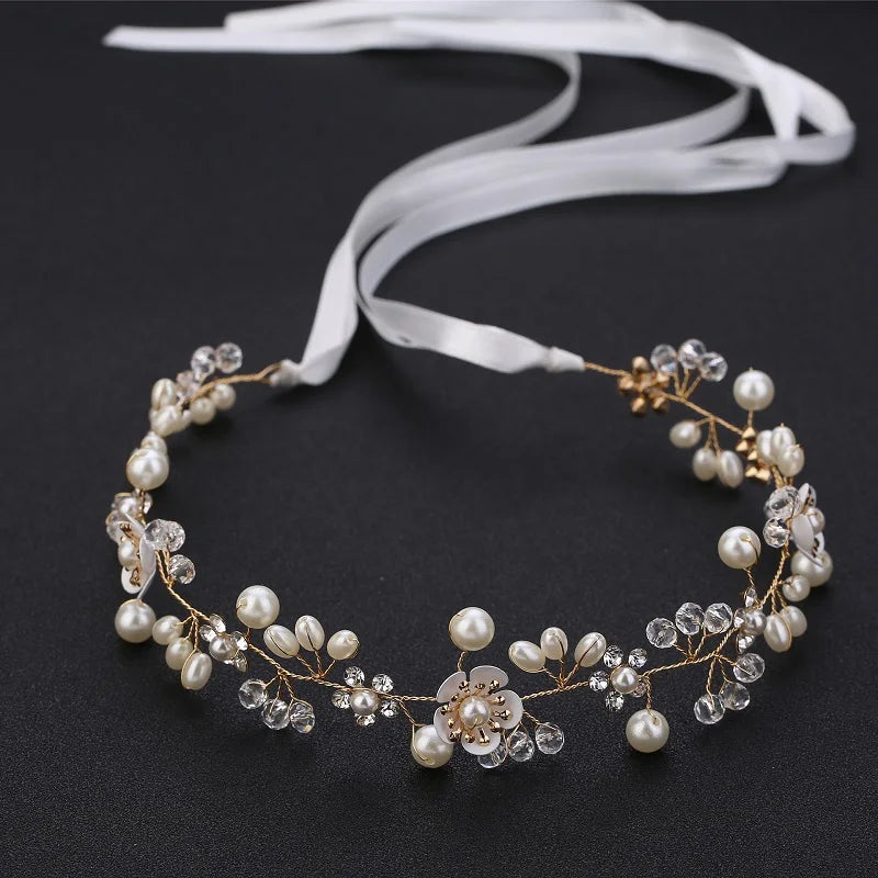Girls Crystal Baptism Headband – Pearl Beaded Flower Confirmation Hair Band, Elegant Flower Girl Headpiece & Special Occasion Hair Jewellery