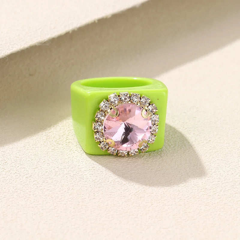 Trendy Big Rhinestone Acrylic Rings for Girls – Handmade Geometric Square Punk Finger Rings | Party Jewellery for Teens & Women!