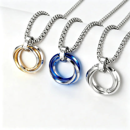 Titanium Steel Three Interlocking Rings Pendant Necklace | Hip-Hop Personality Necklace | Trendy Boys & Teens Fashion Jewellery!