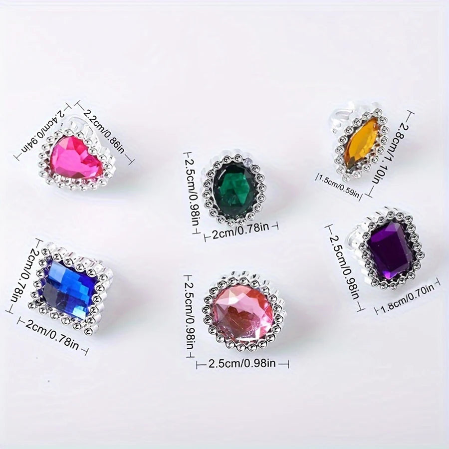 Colourful Rhinestone & Gemstone Adjustable Ring for Kids | Sparkly Dress-Up & Role-Play Jewellery | Girls Pretend Ring!