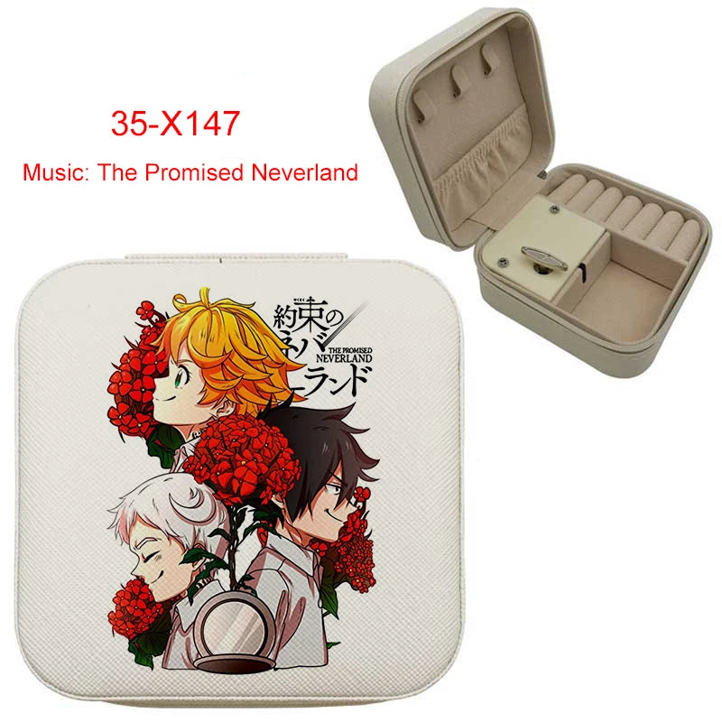 Anime Musical Jewellery Box | The Promised Neverland Music Box | White Leather Travel Jewellery Case | Cute Gift!